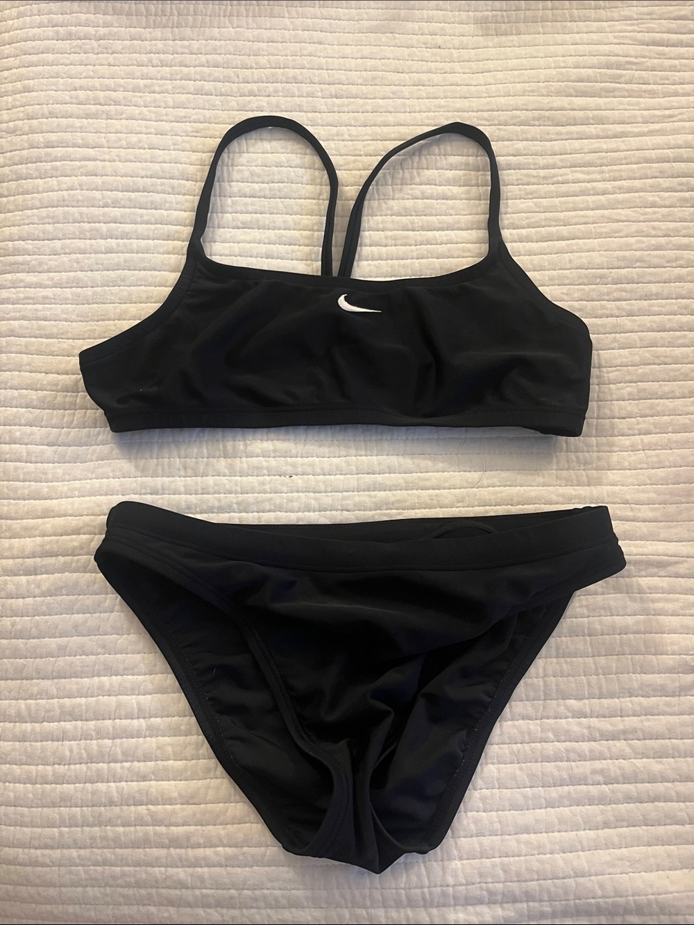 Fits like XXS - Nike Black Women's Sport Bikini Set with White Swoosh (swim)